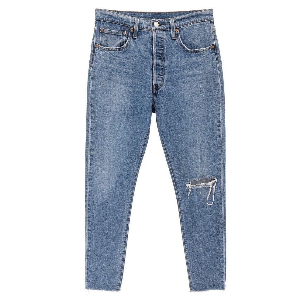 Levi’s Premium 501 S Skinny Jeans Button Fly Distressed Blue Denim Womens 31 EUC
